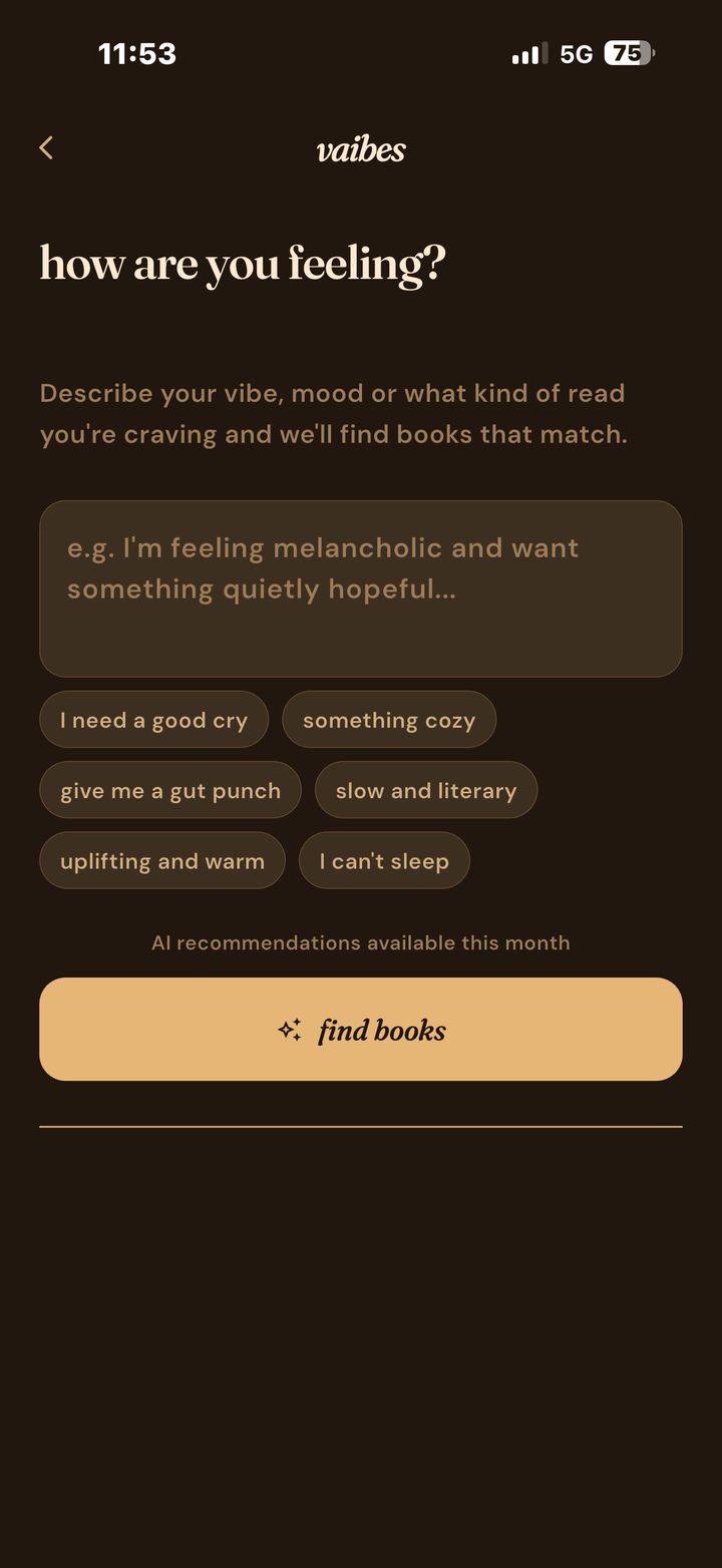 Susurr AI recommendations screen for finding books by mood